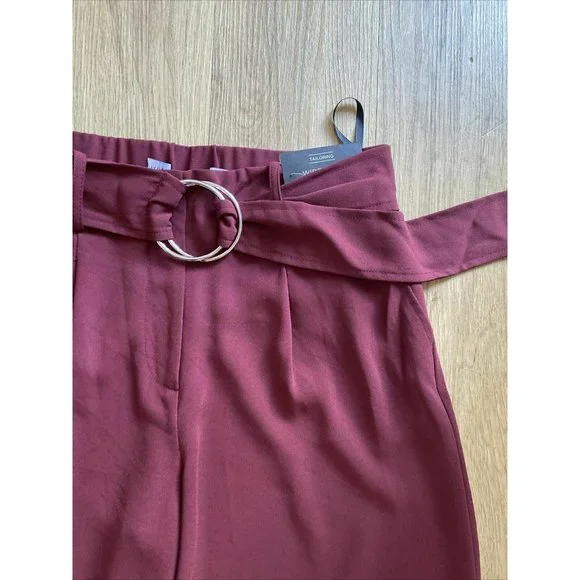 Dorothy Perkins Tailoring Crop Wide Leg Trousers Berry Red Culottes 6 - Picture 3 of 5